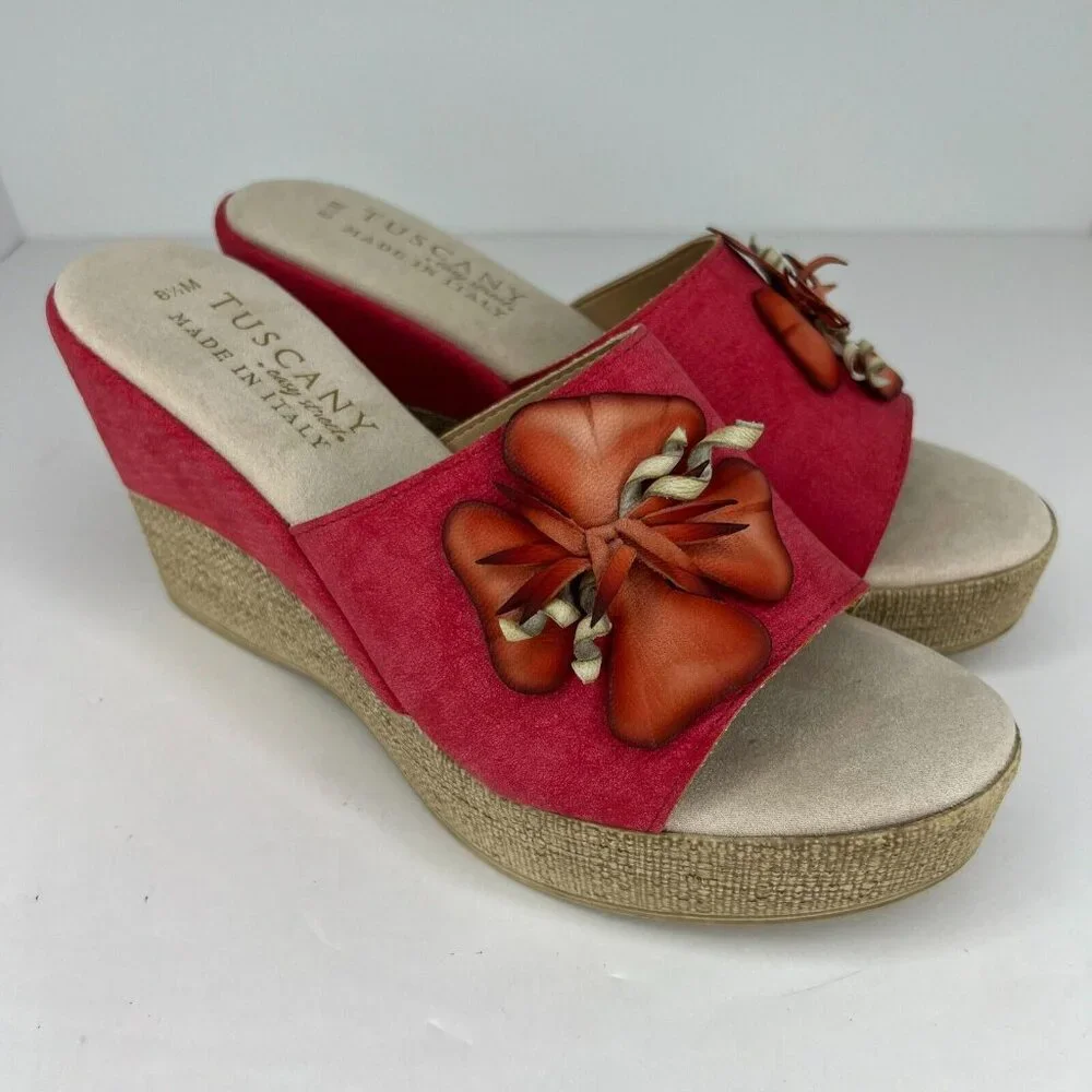 Tuscany by Easy Street Womens Red Easy Street Castello Size 8.5M Wedge Sandals